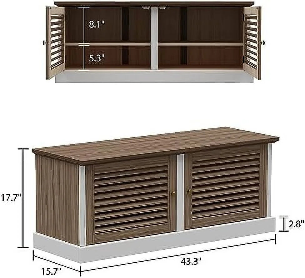 Brown and White Shoe Bench with Shelves W795318