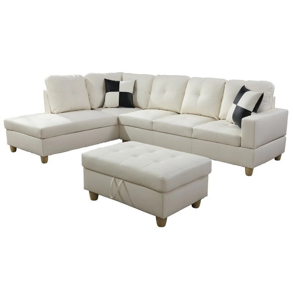 White Left Hand Facing Sectional with Ottoman I629131