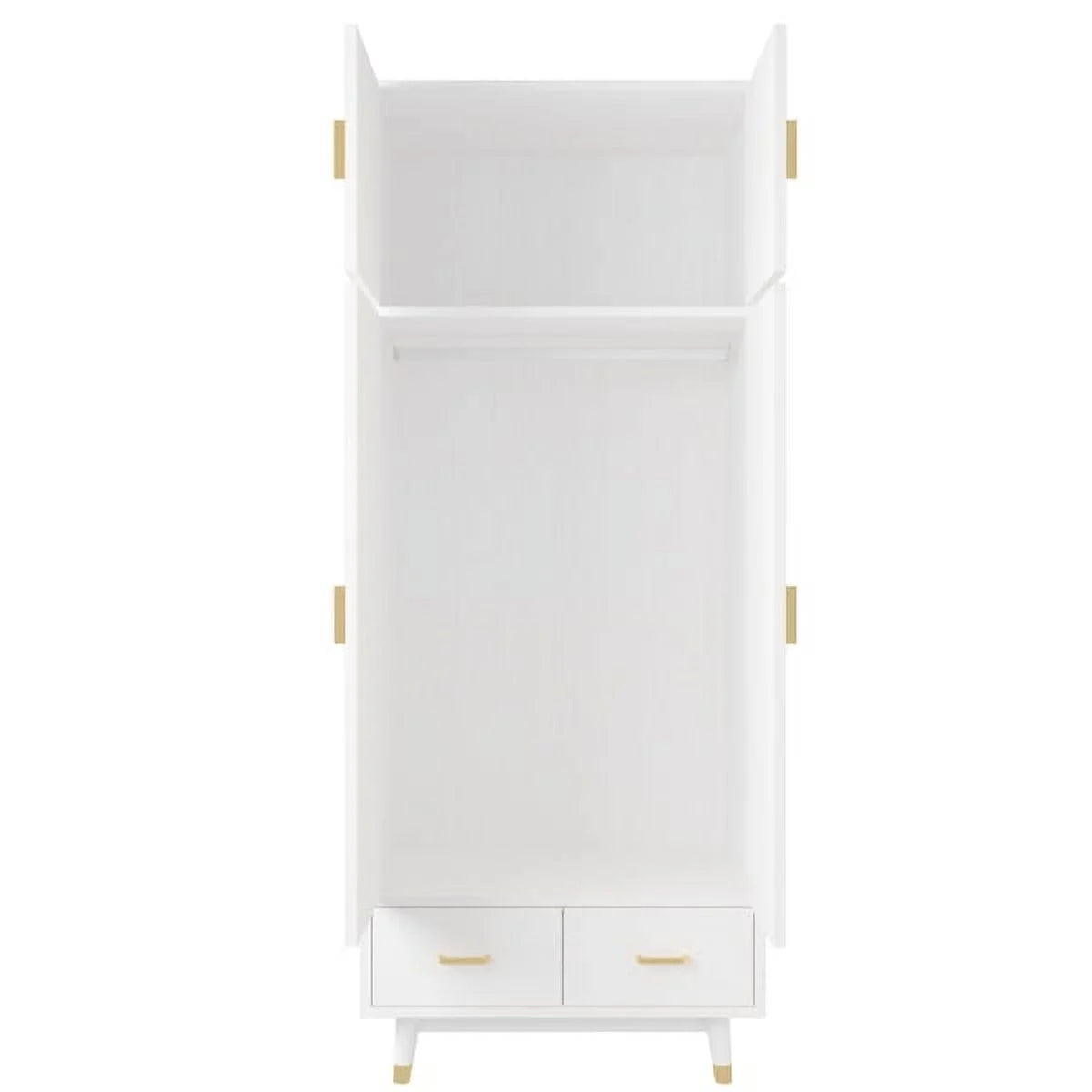4 Door Wood Wardrobe with Clothing Rod and 2 Drawers, White H652987