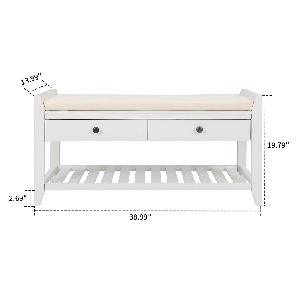 Wood Storage Bench with Cushion and 2 Drawers L323