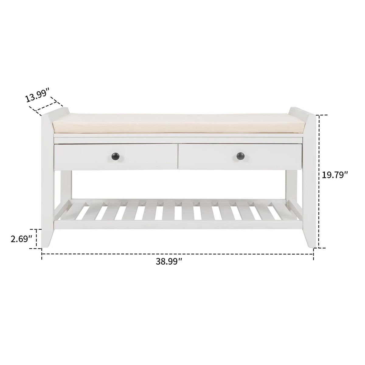 Wood Storage Bench with Cushion and 2 Drawers L323