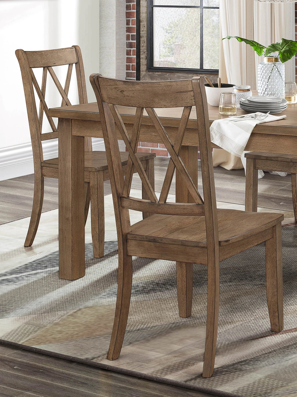 Brown Pine Veneer Dining Chairs Set of 2 T774106