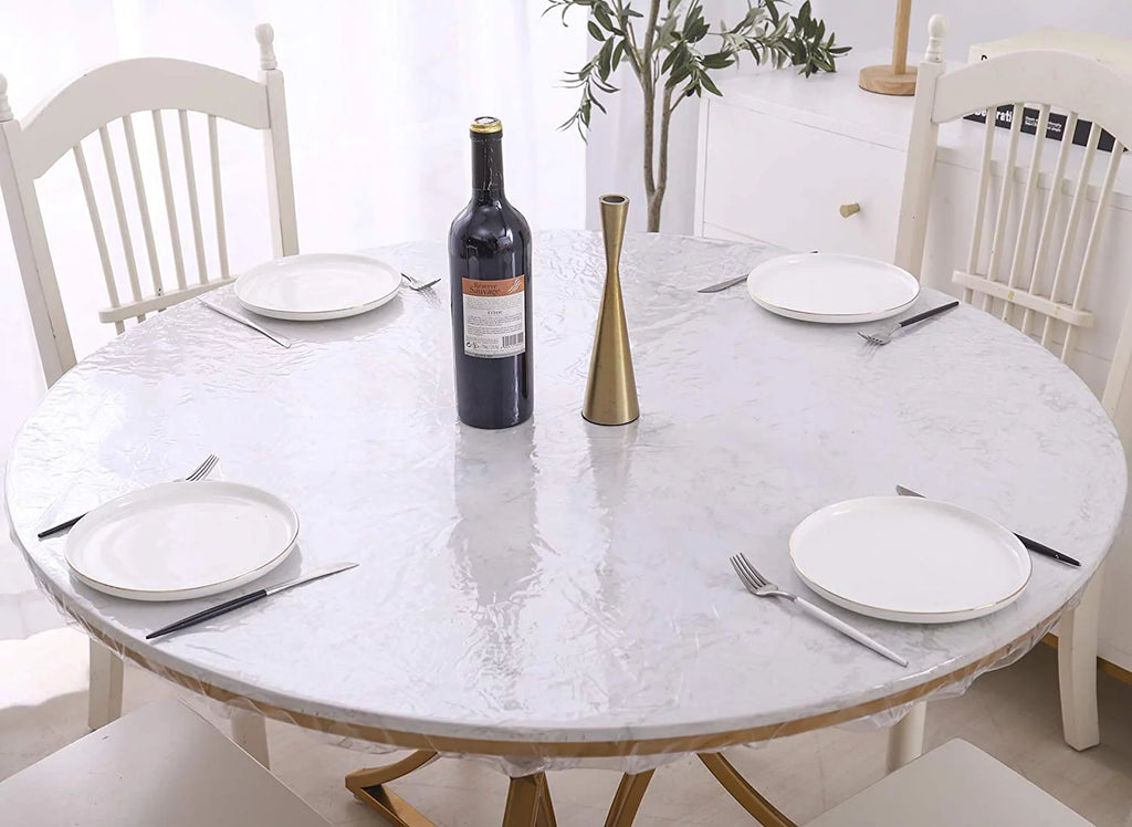 Clear Round Vinyl Fitted Waterproof Tablecloth W64361