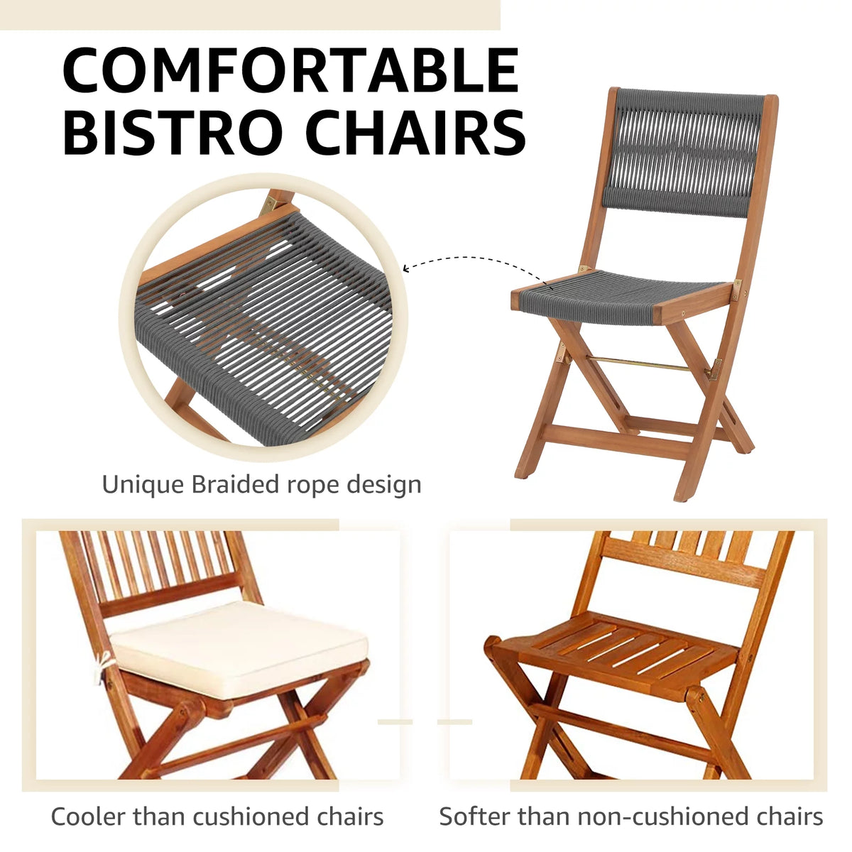 Acacia Wood Patio Bistro Set 3 Piece Gray X934