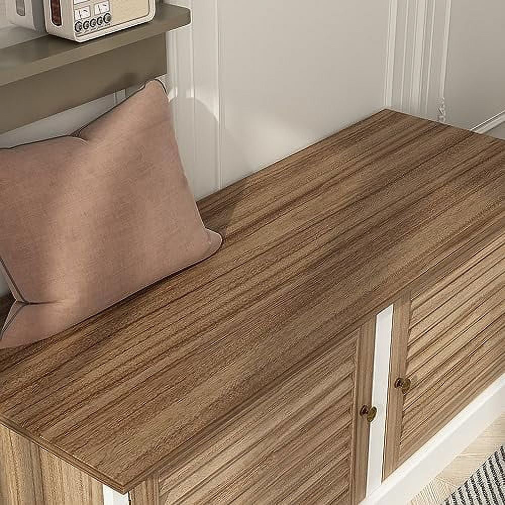 Brown and White Shoe Bench with Shelves W795318