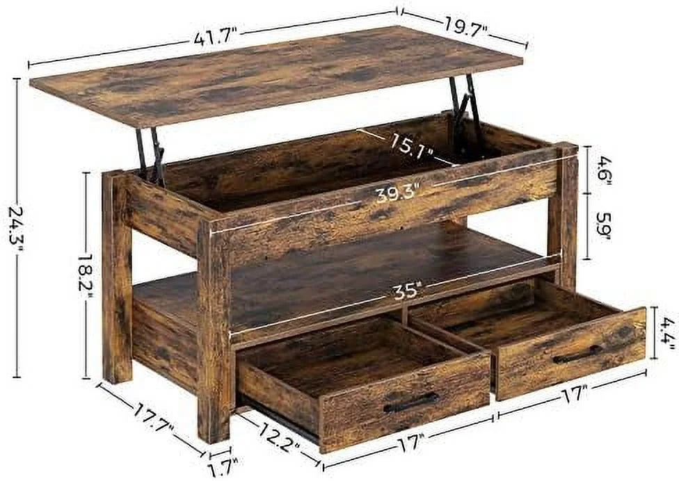 Lift Top Coffee Table with Drawers and Hidden Compartment Black C73037
