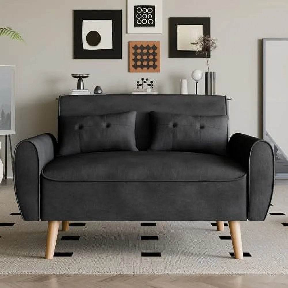 47" Small Modern Loveseat Sofa Linen Fabric 2-Seat Sofa Couch R3838