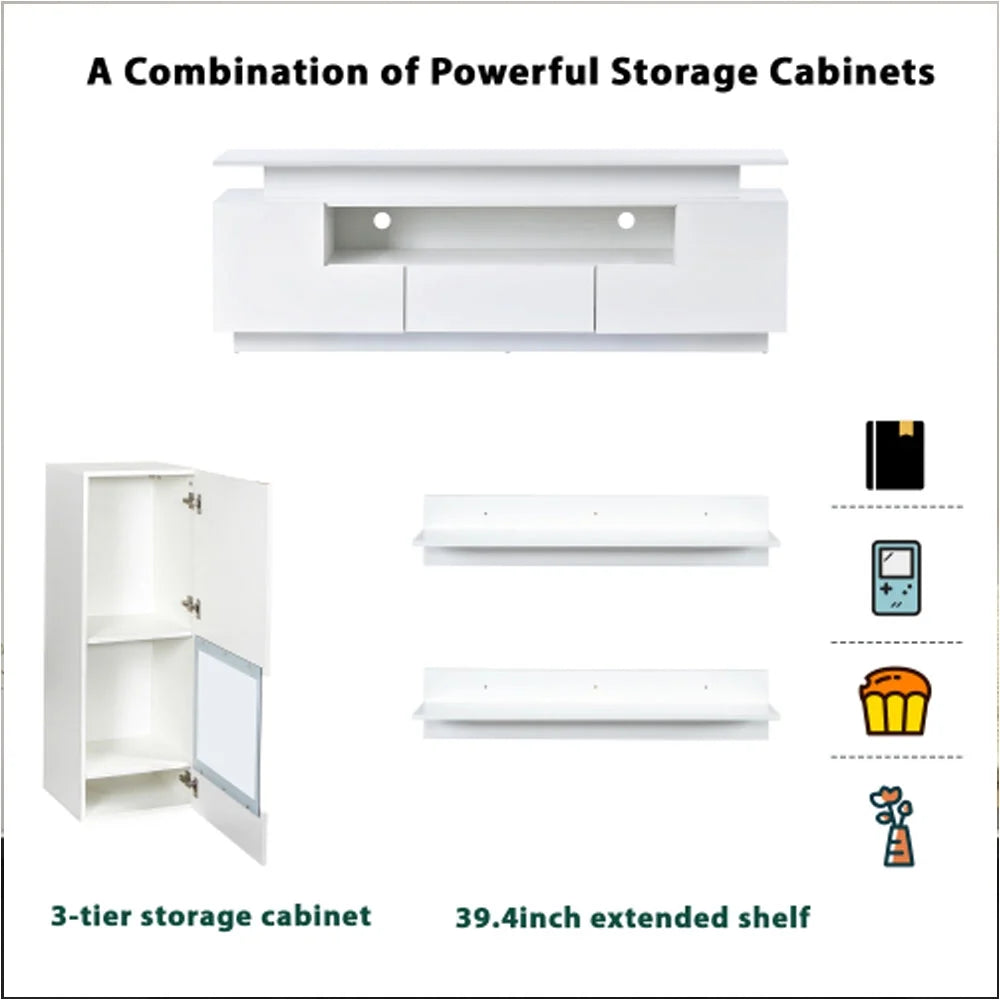White 5 Pieces Wall Mounted Floating TV Stand Set E892681