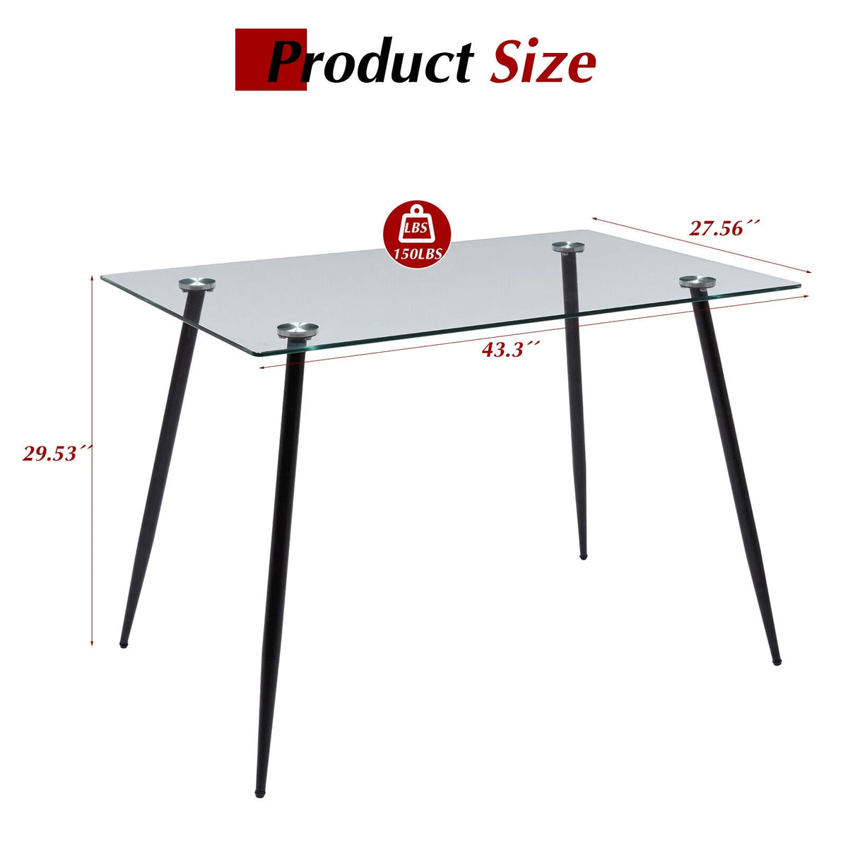 Tempered Glass Dining Table with Black Metal Legs N6255