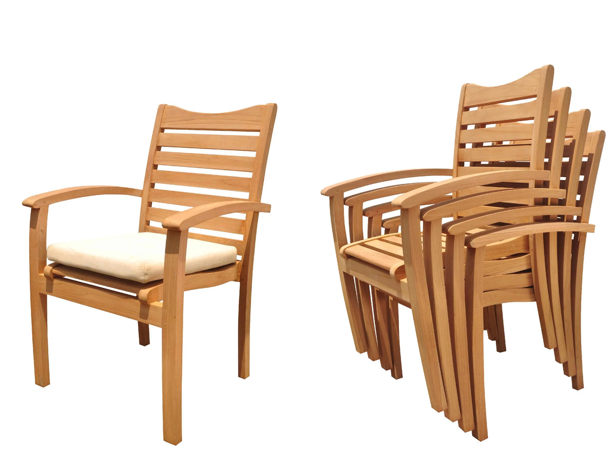 Grade-A Teak 5 Pc Dining Set with 48" Round Butterfly Table and 4 Stacking Arm Chairs U926