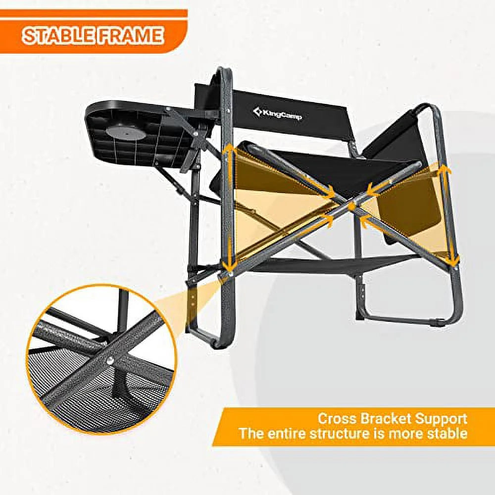 Folding Camping Chair with Side Table and Storage Pockets Black O2114