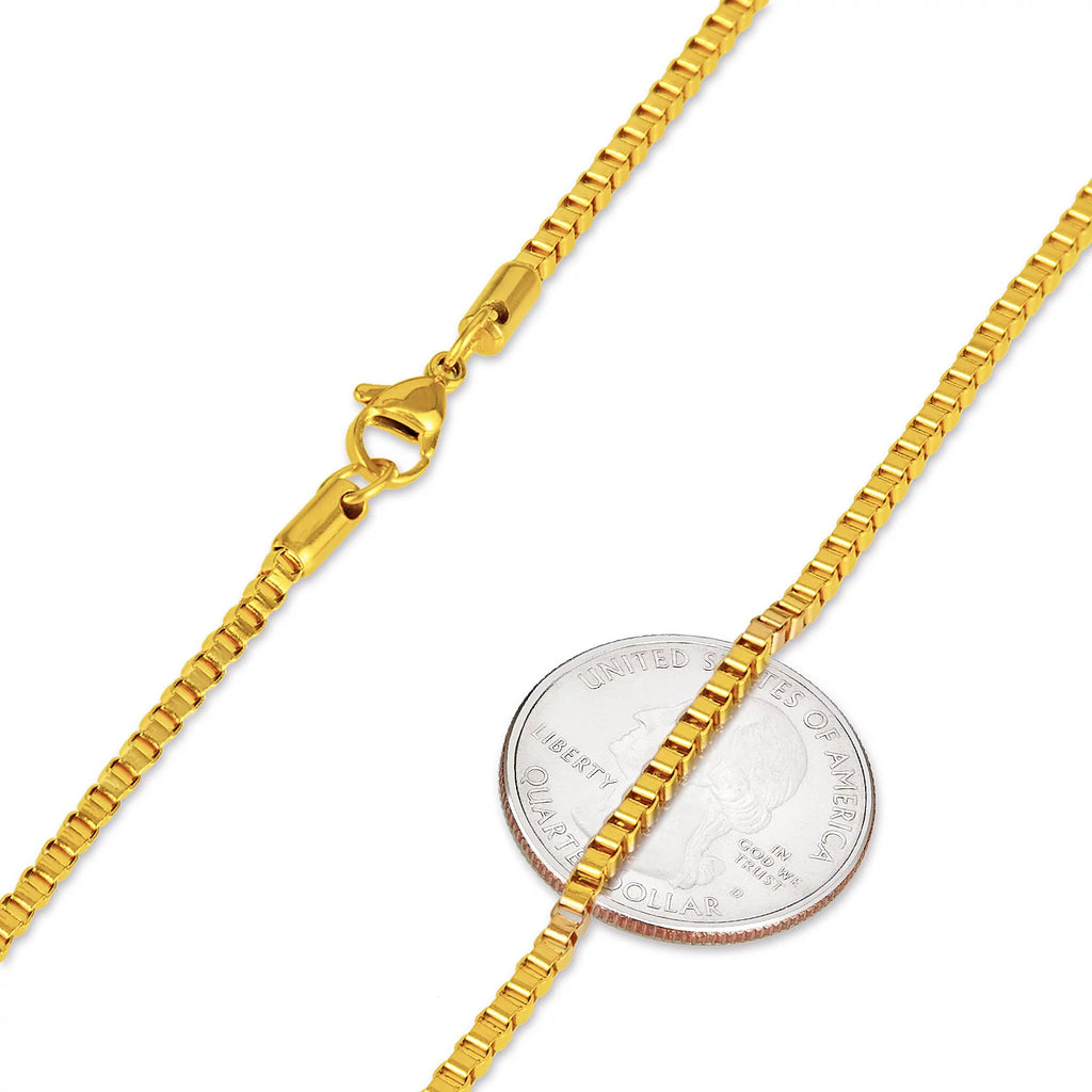 24k Yellow Gold Plated Stainless Steel Box Chain Necklace I84668