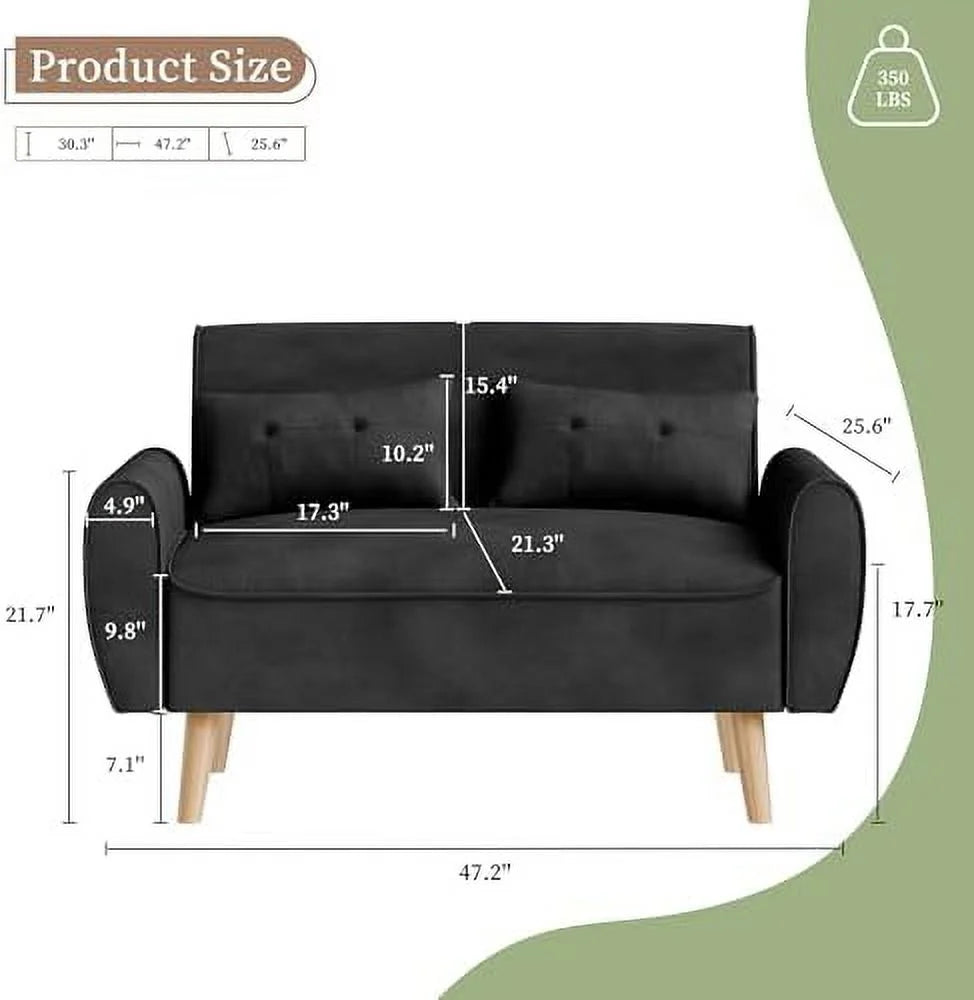47" Small Modern Loveseat Sofa Linen Fabric 2-Seat Sofa Couch R3838