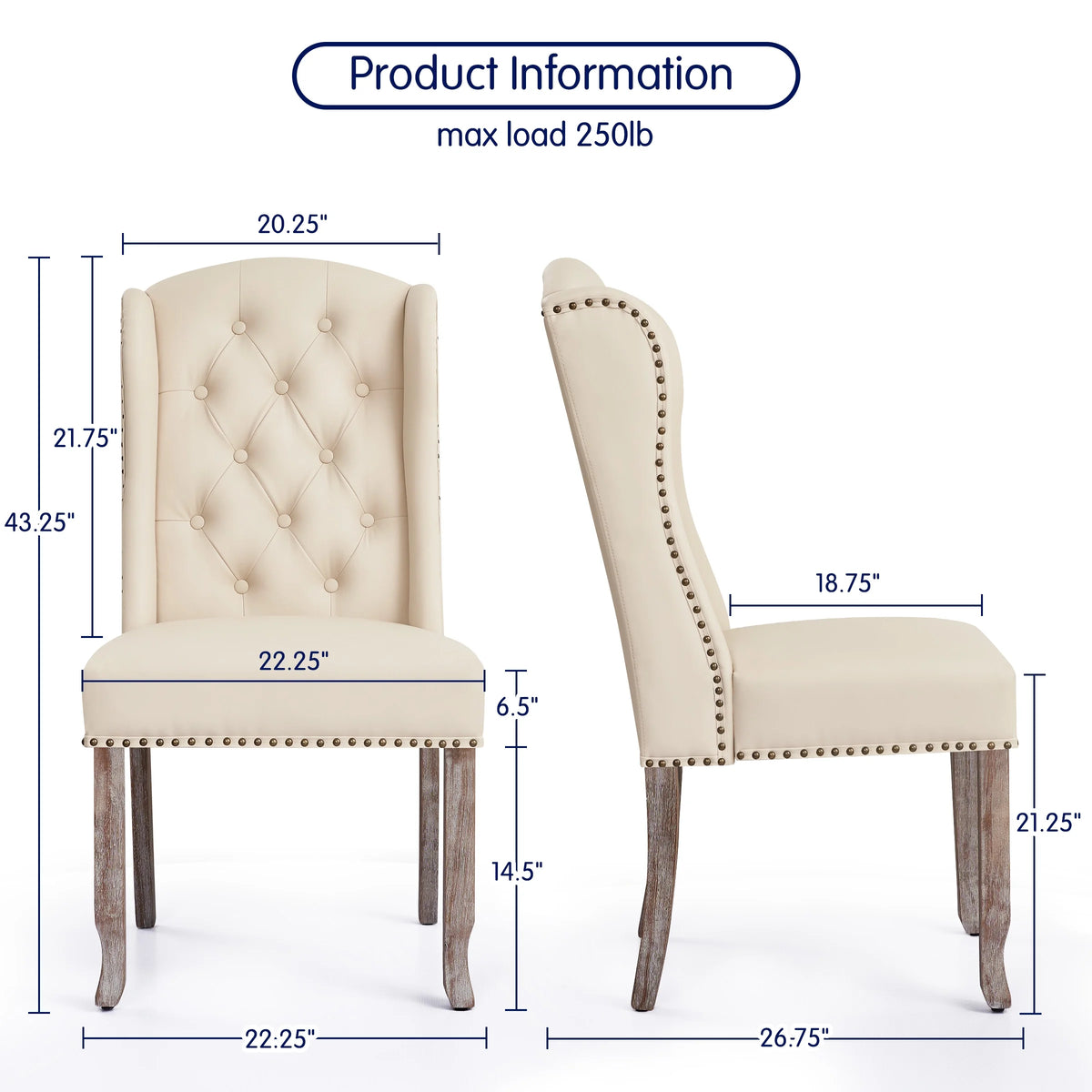 Waterproof PU Leather Dining Chairs Set of 4 Beige P503005