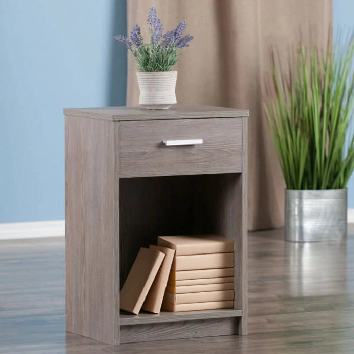 Ash Grey Wood Accent Table with Open Cabinet D71603