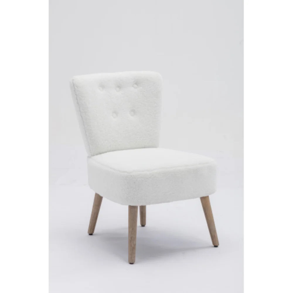 White Teddy Fabric Slipper Chair with Wooden Legs D21093