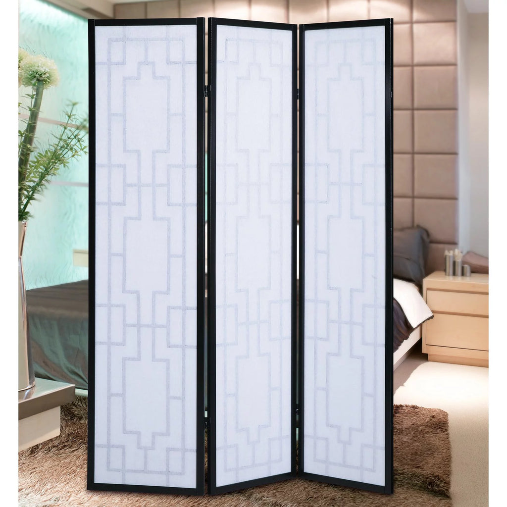 Black Paper and Wood 3-Panel Room Divider Screen P25359