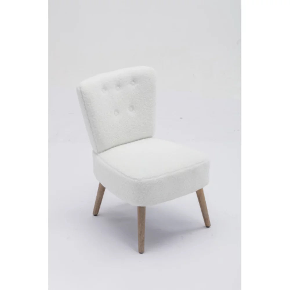 White Teddy Fabric Slipper Chair with Wooden Legs D21093