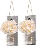 Set of 2 Grey Mason Jar Wall Sconces with Hooks O89284