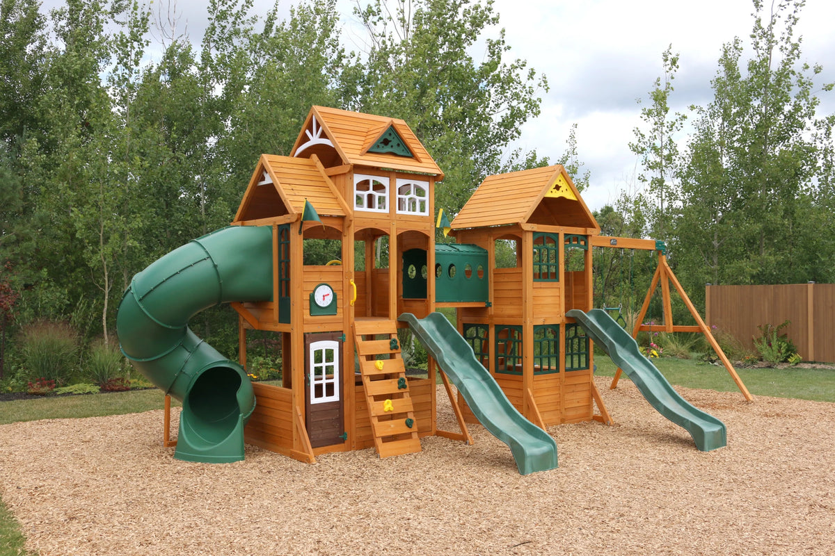 Wooden Swing Set with Tunnel, Slides and Kitchens M5865