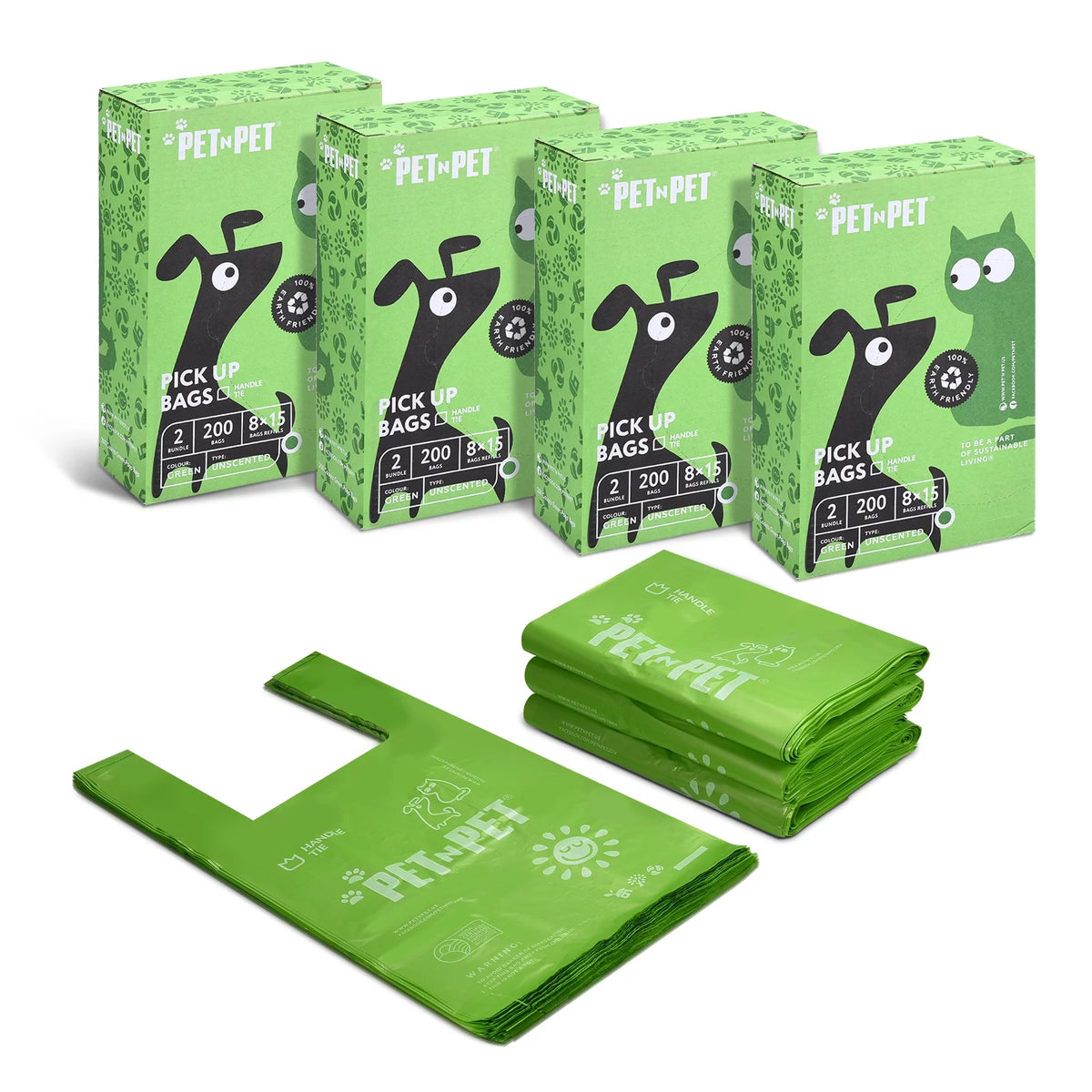 Dog Poop Bags with Easy-tie Handles Unscented Leak Proof 8 x 15 Inches W3662