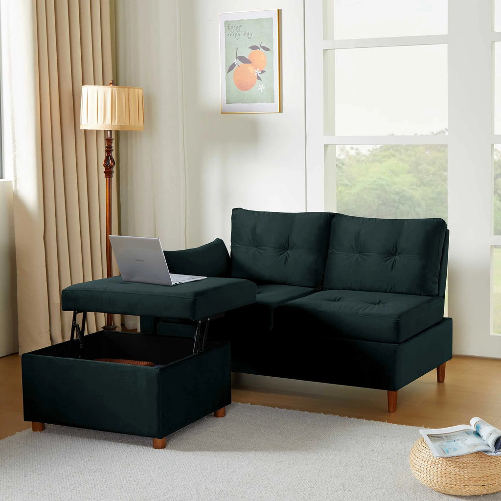 Velvet 2-3 Seat Sectional Sofa with Storage Ottoman V834