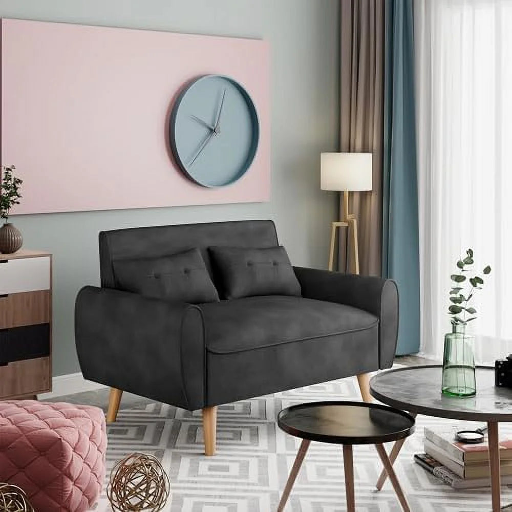 47" Small Modern Loveseat Sofa Linen Fabric 2-Seat Sofa Couch R3838
