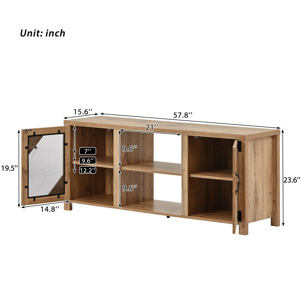Natural Wood TV Stand with 2 Door Cabinet M561