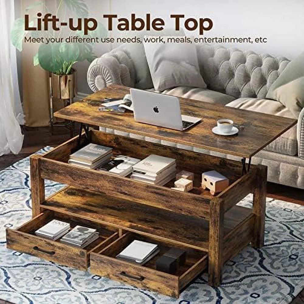 Lift Top Coffee Table with Drawers and Hidden Compartment Black C73037