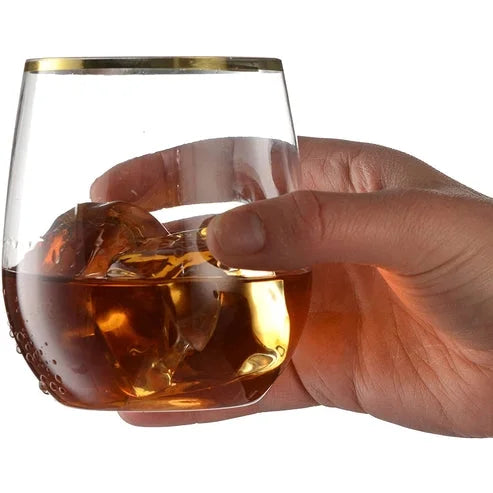 Gold Rim Stemless Plastic Wine Glasses 12 oz Pack of 6 A793366