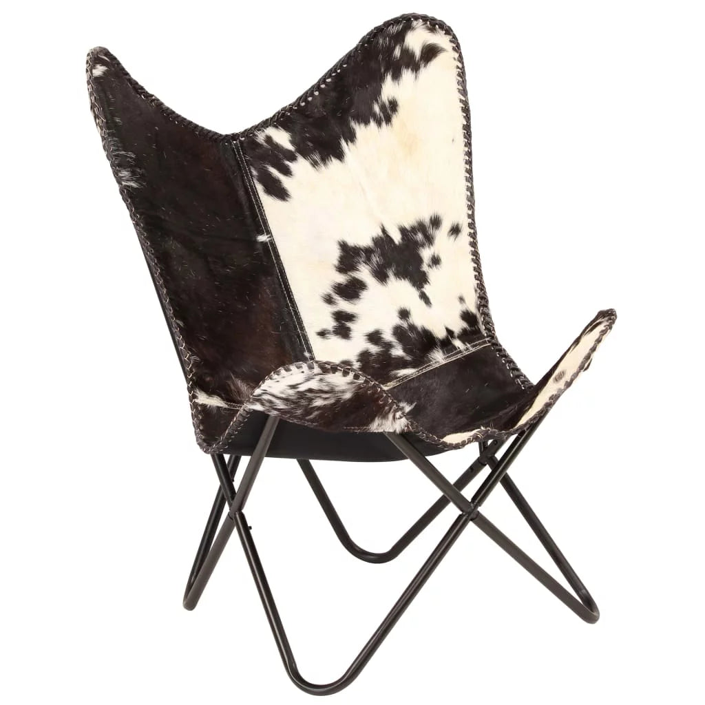 Black and White Goat Leather Butterfly Chair E13605