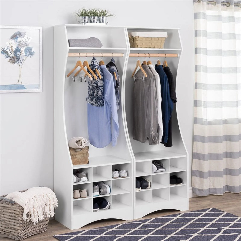 White Engineered Wood Wardrobe with Shoe Storage P13369