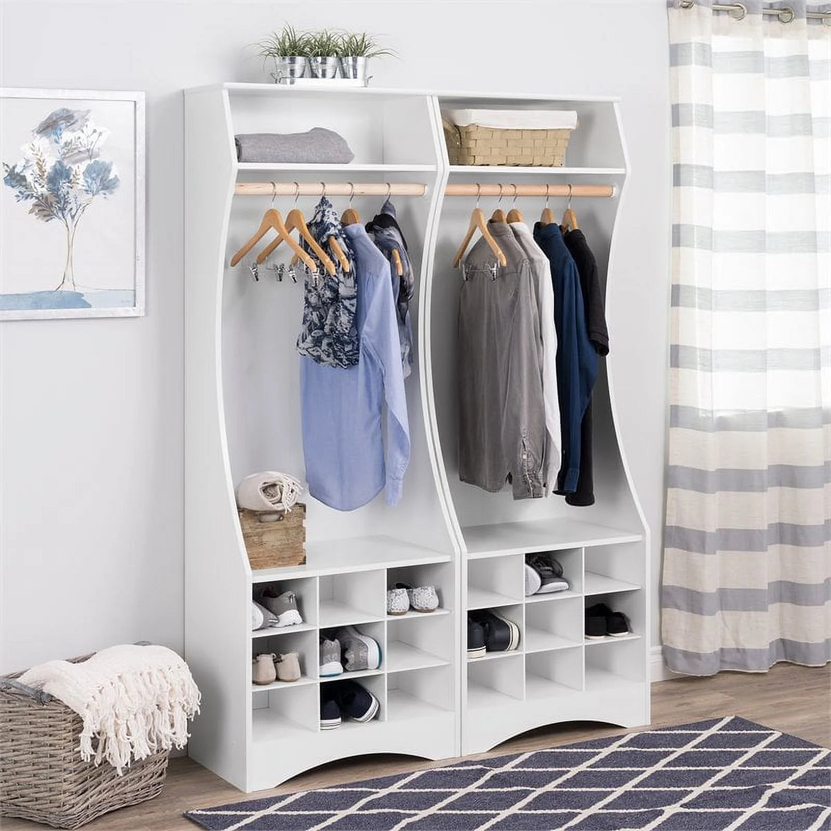 White Engineered Wood Wardrobe with Shoe Storage P13369