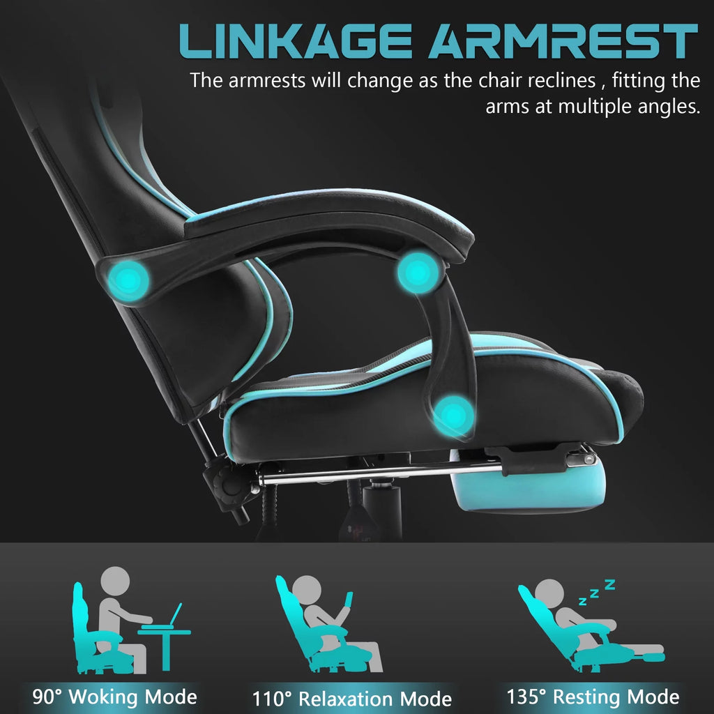 Blue Gaming Chair with Footrest & Massage Lumbar Pillow U258026