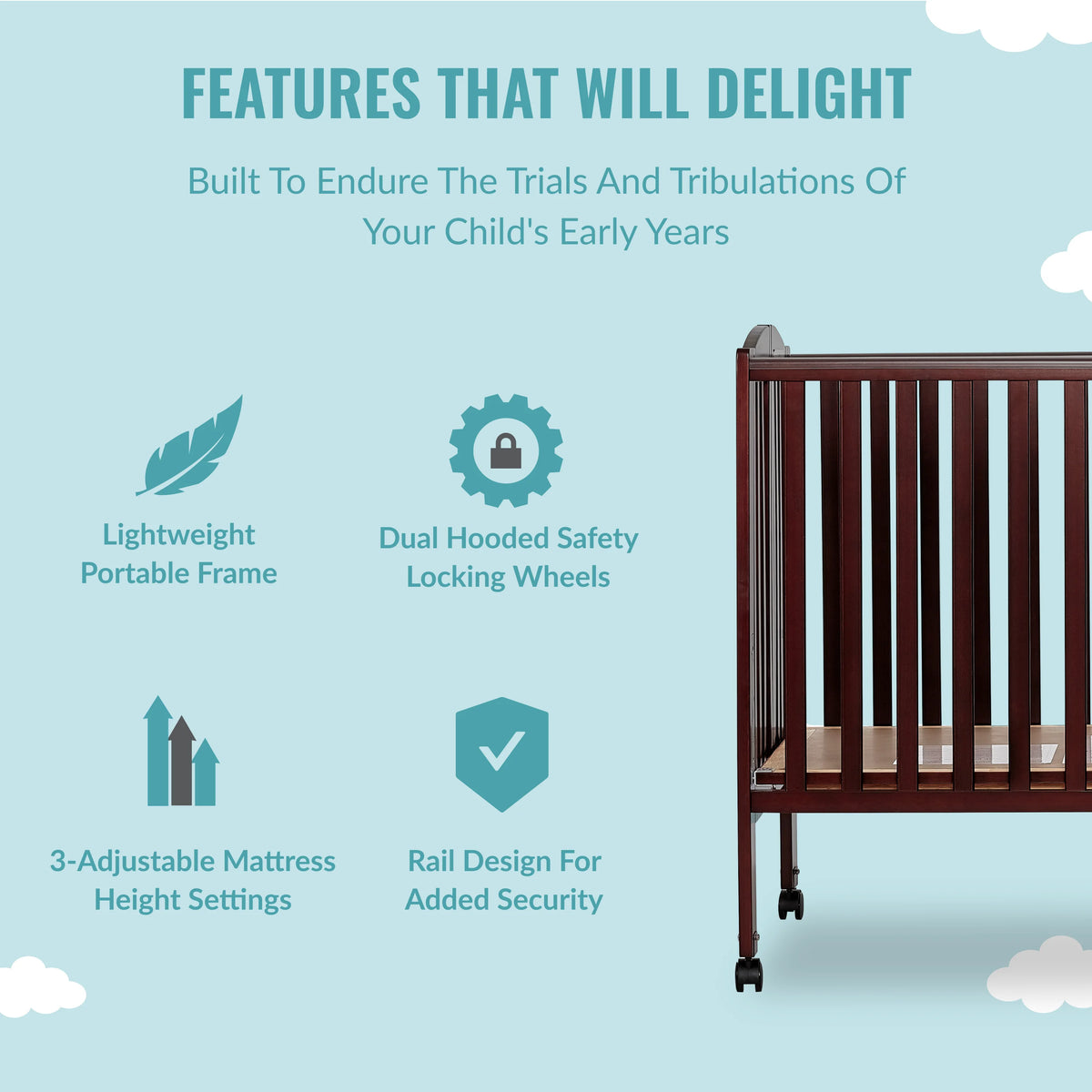 Full Size 2-in-1 Folding Stationary Side Crib with Locking Wheels, Espresso J2633