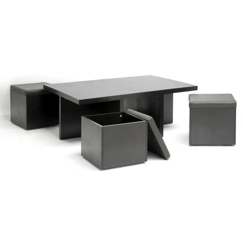 Modern Table and Stool Set with Hidden Storage A10471