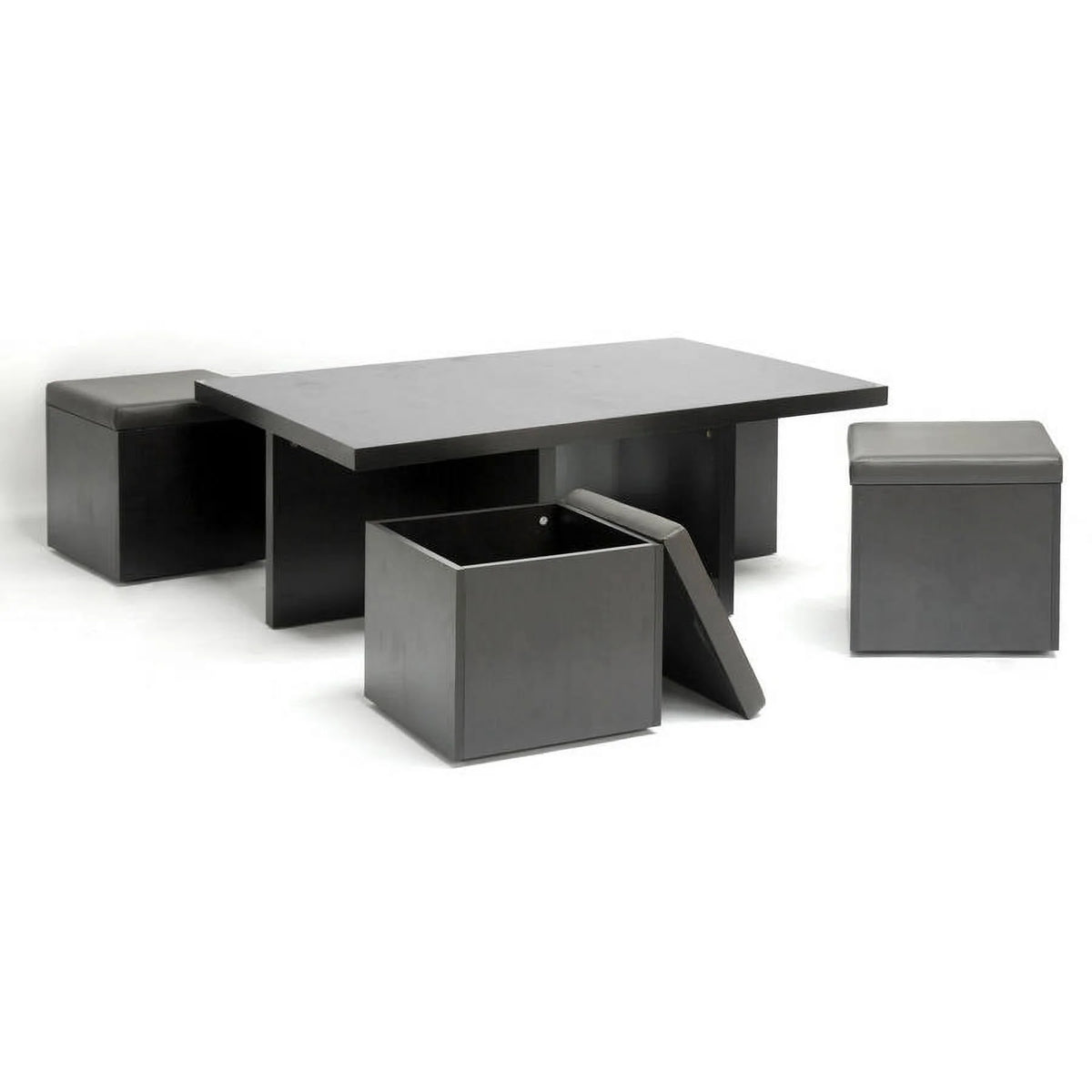 Modern Table and Stool Set with Hidden Storage A10471