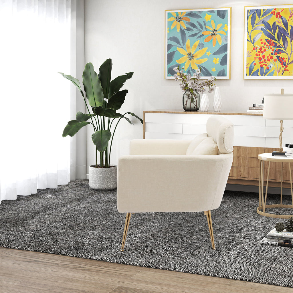 Mid Century Modern Chenille Two-Seater Sofa with 2 Throw Pillows A710419