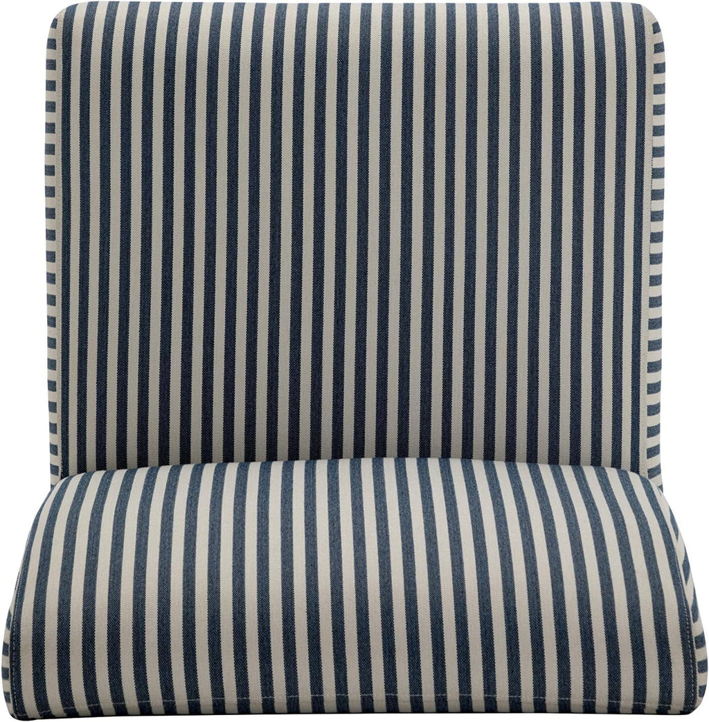 Armless Accent Chair with Wood Legs, Navy and White Stripe Fabric Q1231