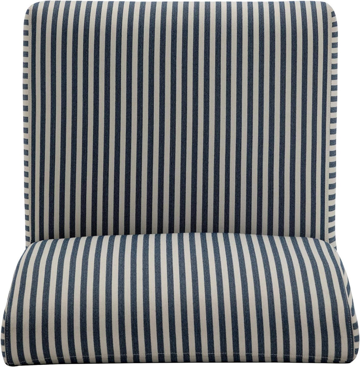 Armless Accent Chair with Wood Legs, Navy and White Stripe Fabric Q1231