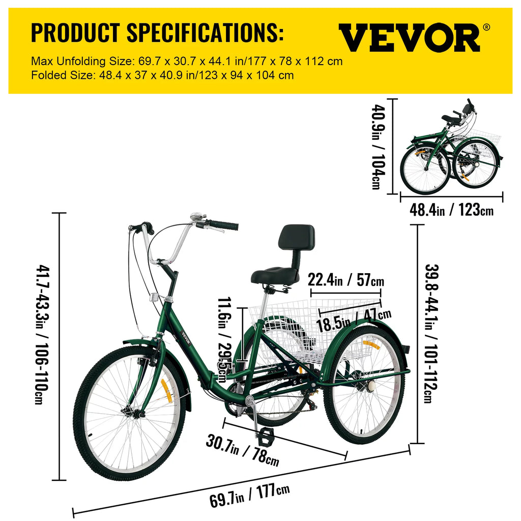 Foldable 7-Speed 24" Wheels Adult Tricycle F801971