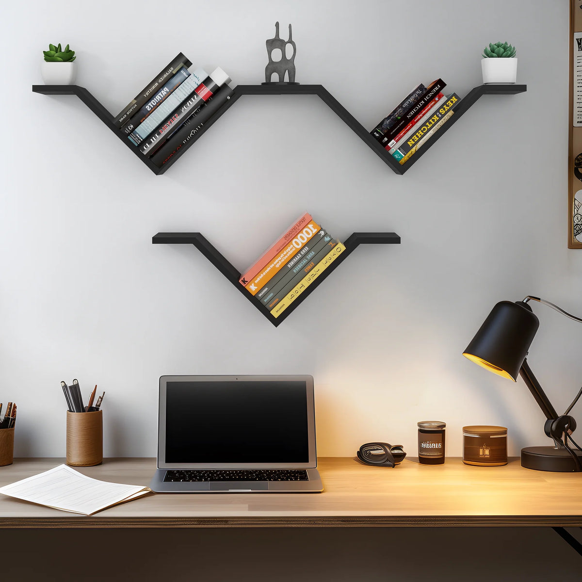 Black Wall Mounted Bookshelf Set of 2 V29056