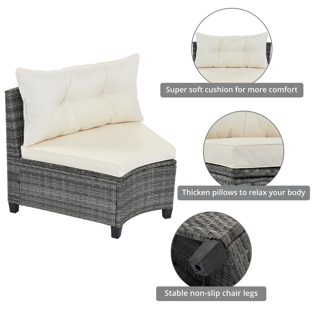 8 Pieces Beige Wicker Sofa Set with Glass Coffee Table Y387