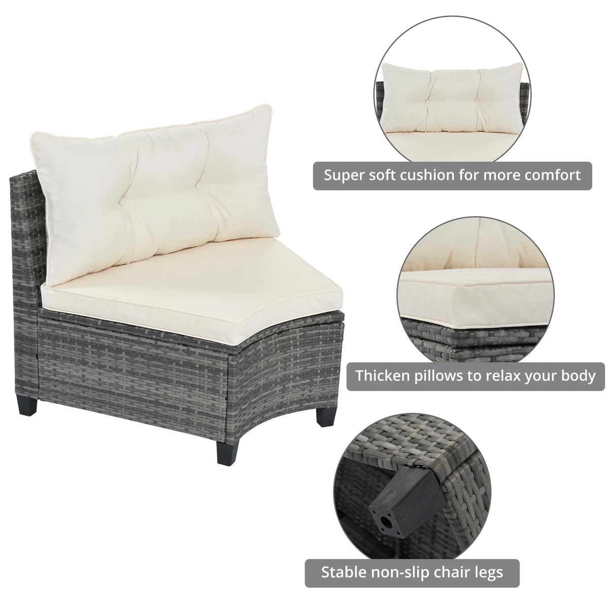 8 Pieces Beige Wicker Sofa Set with Glass Coffee Table Y387