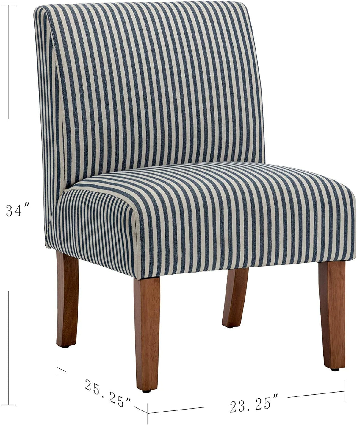 Armless Accent Chair with Wood Legs, Navy and White Stripe Fabric Q1231