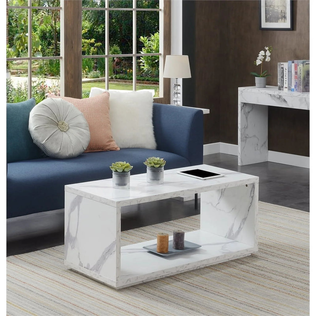 Modern Square Coffee Table in Faux White Marble L323050