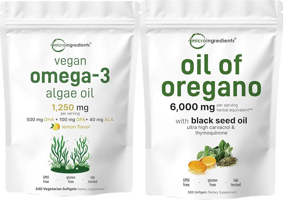 Oil of Oregano Softgels & Vegan Omega 3 Algae Oil Supplement 2 Pack B16769