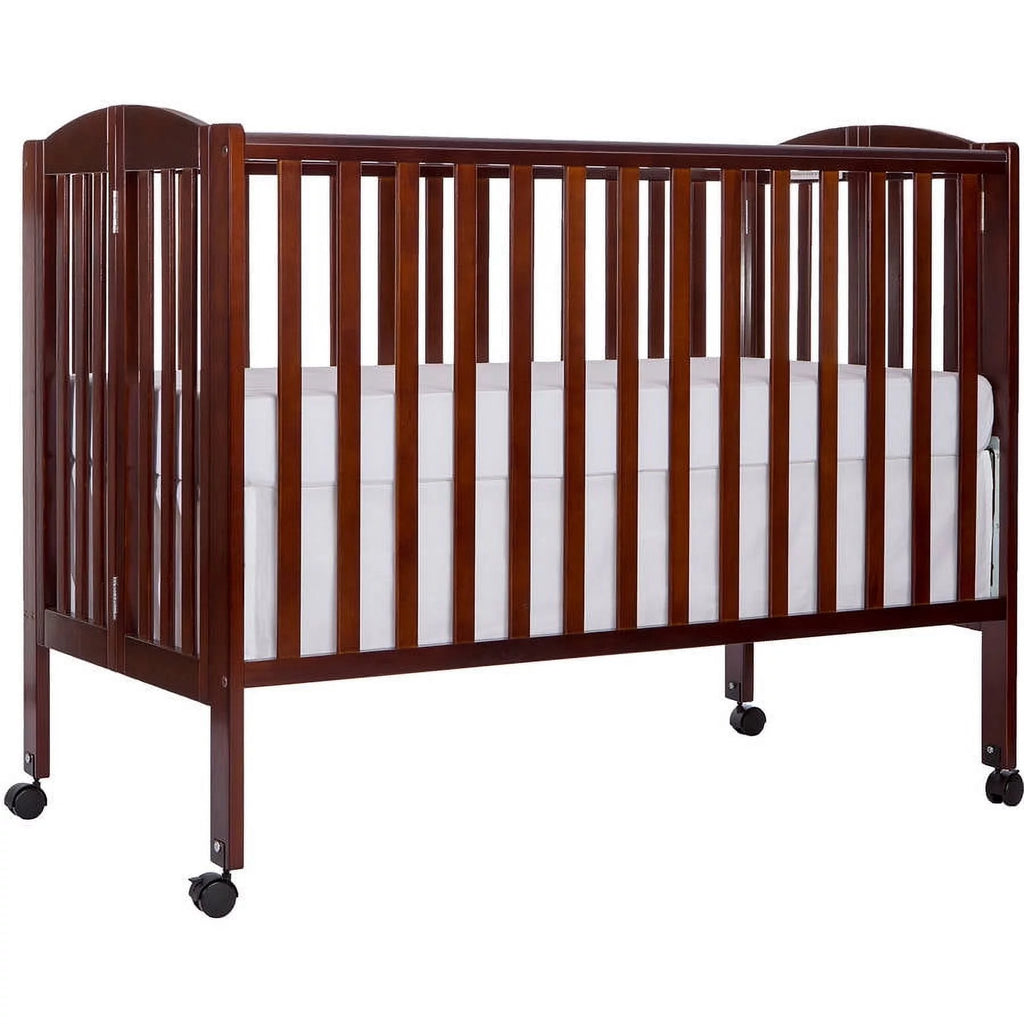Full Size 2-in-1 Folding Stationary Side Crib with Locking Wheels, Espresso J2633