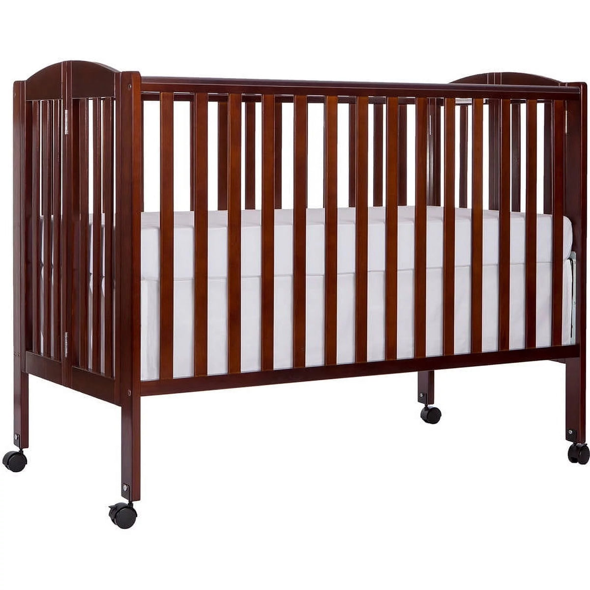 Full Size 2-in-1 Folding Stationary Side Crib with Locking Wheels, Espresso J2633