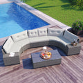 8 Pieces Beige Wicker Sofa Set with Glass Coffee Table Y387